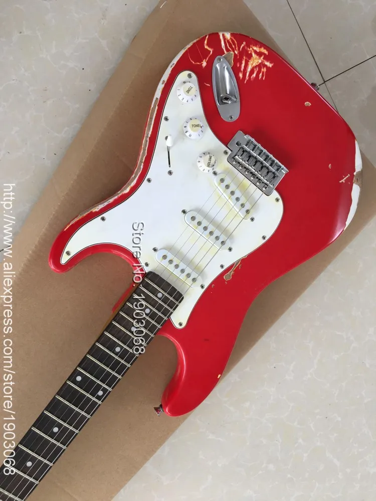 Все искусственные relic red ST электрогитара, 1964 состаренная релическая ST гитара, SSS