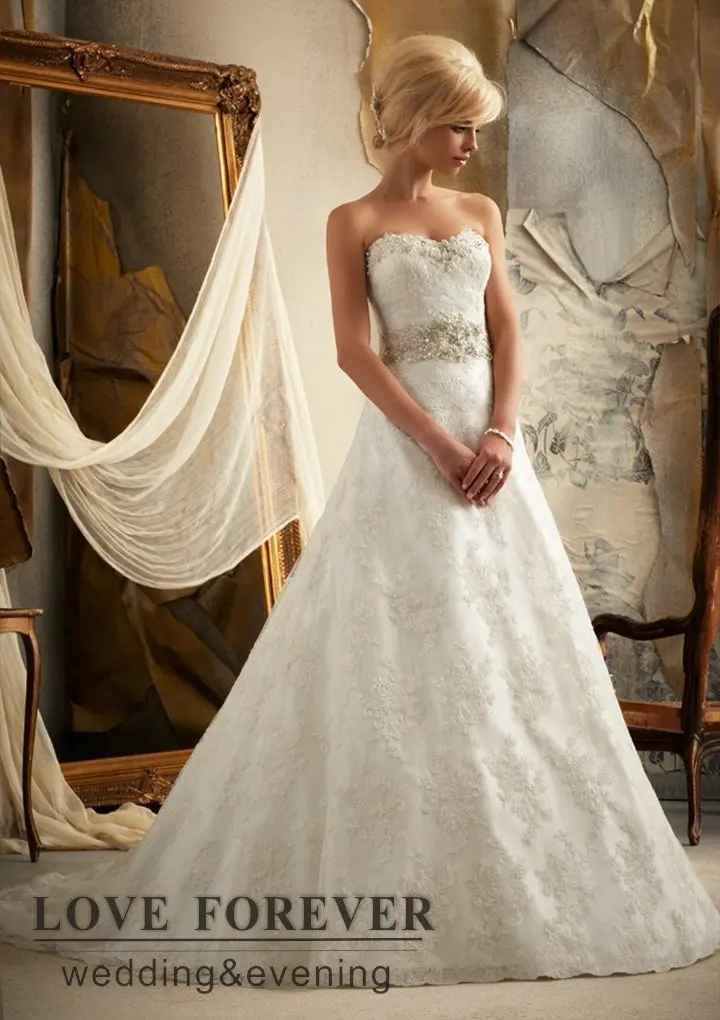 Ball Gown Ivory 2015 Collection Long Train Victorian Lace Wedding Gowns | Свадьбы и торжества