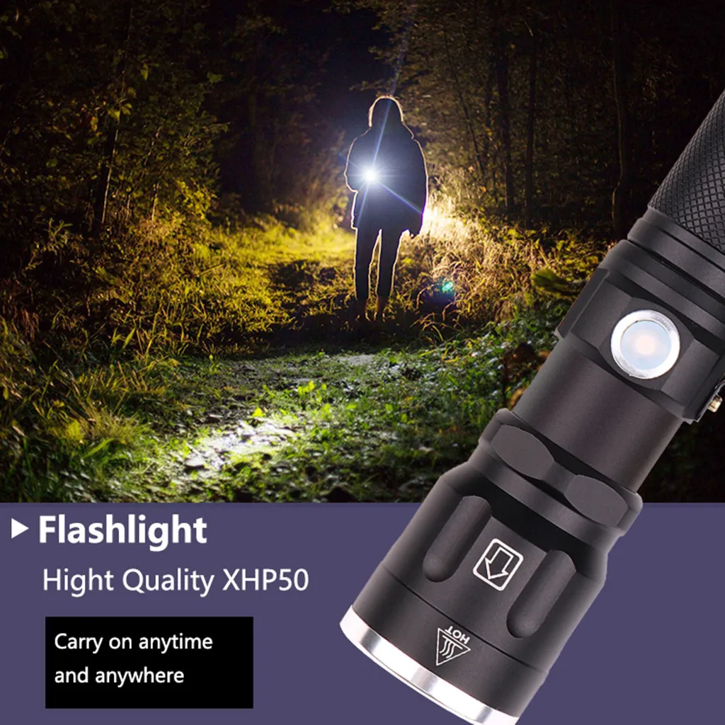 Мощный тактический XHP50 светодиодный фонарик с зарядкой от USB, водонепроницаемый фонарь, супер яркий фонарь 2,0