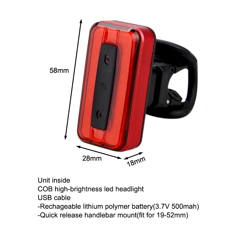 Водонепроницаемый мини Возможность зарядки при помощи разъема USB, задний светильник COB светодиодный велосипедный фонарь USB Перезаряжаемые обратно Велоспорт Хвост светильник Предупреждение красный светильник