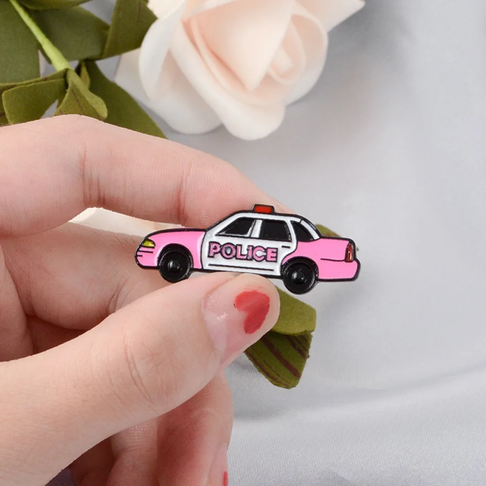 New Pink Police Car Brooch Cartoon Pin Creative Metal Cute Cloth Bag Hat Accessory Gift For Men Women Kids | Украшения и