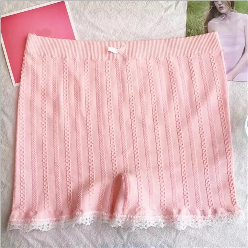 pink colour PEONFLY Women Soft Shorts Sexy Seamless Abdomen Women Safety Short Lace Pants Female Anti Lighting Solid Color Soft Comfortable - Цвет: pink colour