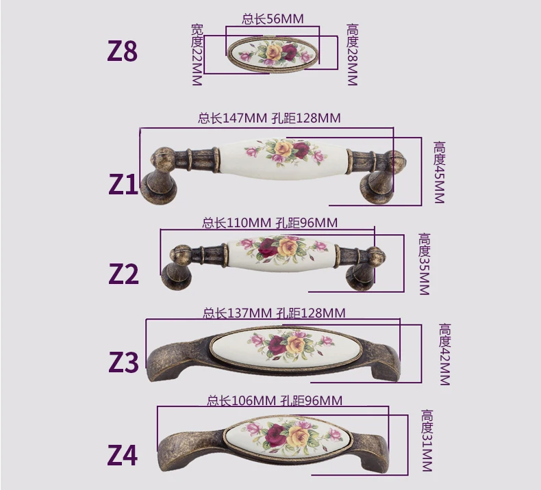 2 шт. винтажные бронзовые керамические дверные ручки деревянные выдвижные для