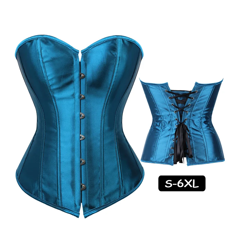 New Blue Женский корсет в стиле стимпанк, бюстье, атласная кость, на шнуровке, корсет под грудь, топ, сексуальный, викторианский стиль, vnage, для невесты, тонкий корсет размера плюс, 6XL - Цвет: New Blue