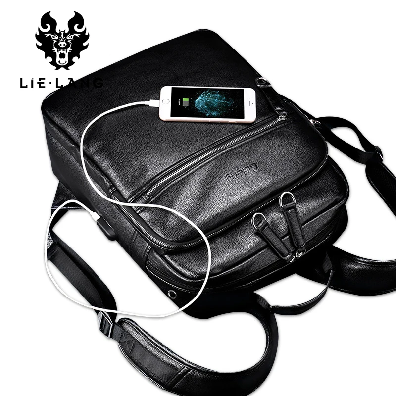 LIELANG, кожаный мужской рюкзак, внешний, USB зарядка, рюкзаки для ноутбука, сумка, 15,6 дюймов, водонепроницаемый рюкзак, компьютерные сумки, сумка для колледжа