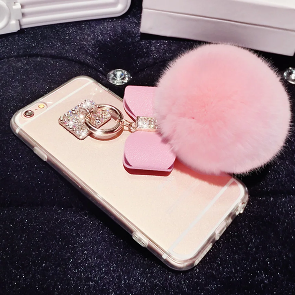 Милый 3D искусственный мех кролика Пушистый брелок Мех задняя крышка-чехол для