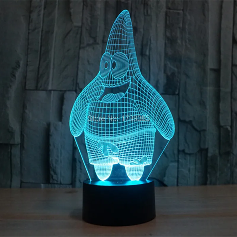Светящийся цветной мультяшный Губка Боб Патрик звезда 3D акриловый светодиодный ночник пластиковый USB 3D светодиодный Настольный светильник