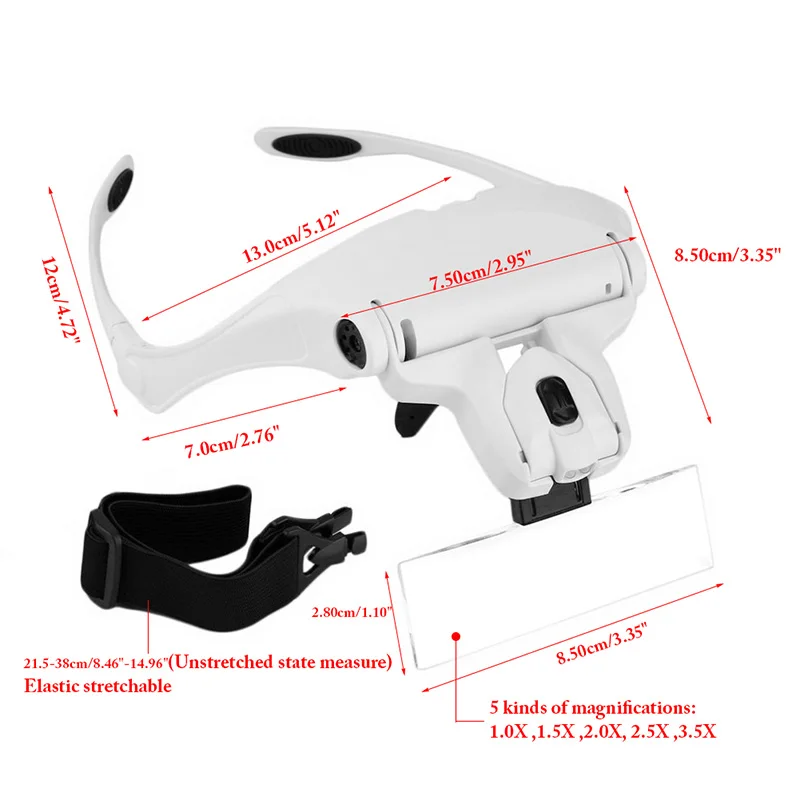 

AIMOMETER Headband Head-Mounted 2 LED Lamp Jeweler Light Magnifier Magnifying Glass Loupe