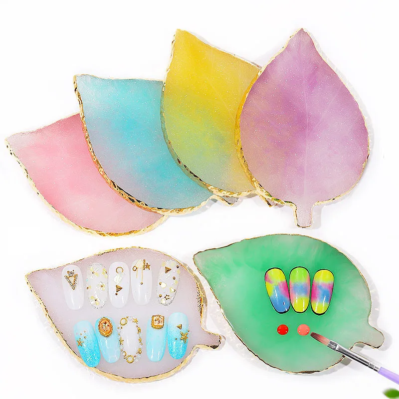 1pc Resin Leaf Gem Stone Gradient Nail Art Palette Acrylic UV Gel Polish Holder Paint Dish Glue Manicure Display Shoot Tool New |