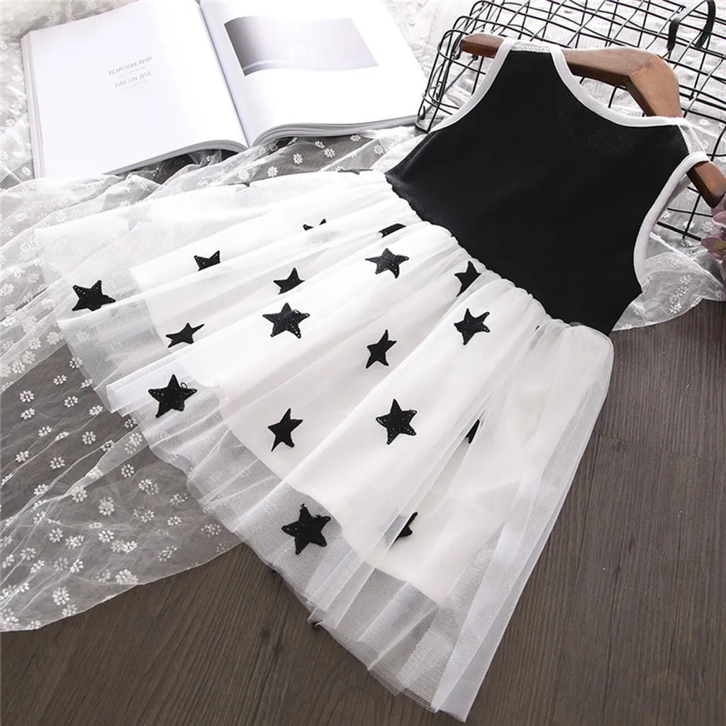 girls summer dresses Children Kids Sleeveless Vest Splicing Stars Print Gauze Princess Dress teenager dress vestido#DA | Детская одежда