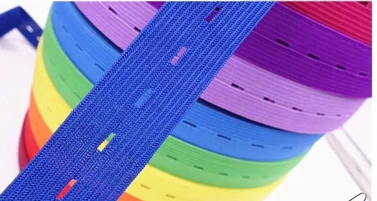 Цветная регулируемая эластичная лента с отверстиями на кнопках 2 см 5 м/лот для