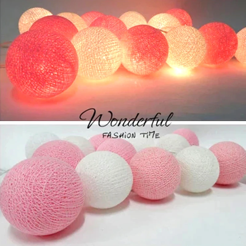 White Mix Pink Ball Многоцветный 4 м на батарейках теплый белый светодиодный светильник с ватным шариком, сказочный светильник, внутренняя елка, украшения, AC 220 В - Испускаемый цвет: White Mix Pink Ball