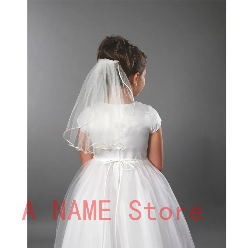 Короткая детская Фата для причастия девочек двухслойная с расческой кромкой