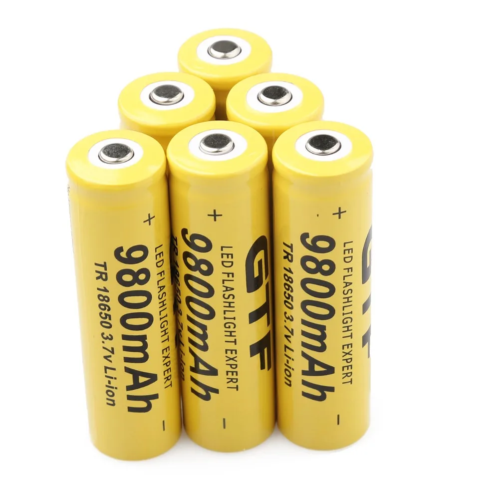 GTF 6 шт 3 7 V 18650 батареи 9800 mAh литий ионная аккумуляторная батарея для фонарика + EU/US