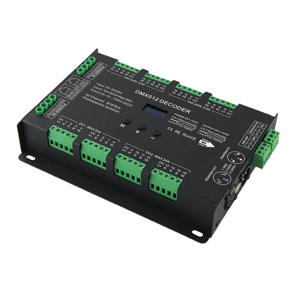 Новый 32 канала СИД DMX декодер DC 5V 24V Вход 3A * 32CH 96A 2304W Выход RGB/RGBW полосы DMX512 Slave