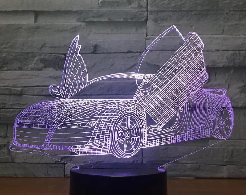 Car 2 Мульти выбор крутой спортивный автомобиль авто 3D Ночник Новинка 7 цветов меняющийся светодиодный настольный светильник 3D иллюзия лампы для мальчиков подарки - Испускаемый цвет: Car 2