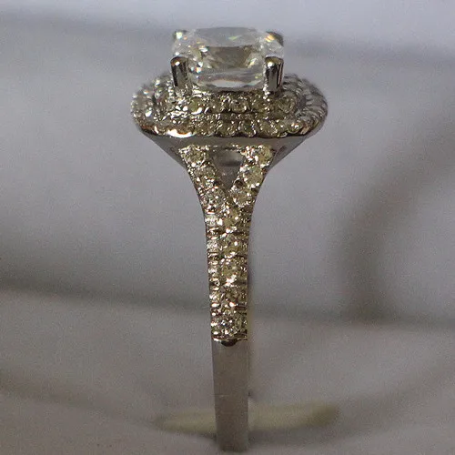Настоящее Белое золото 14 K ювелирные изделия 2CT полу крепление Подушка алмазное свадебное кольцо микро проложили белое золото 585 ювелирные изделия