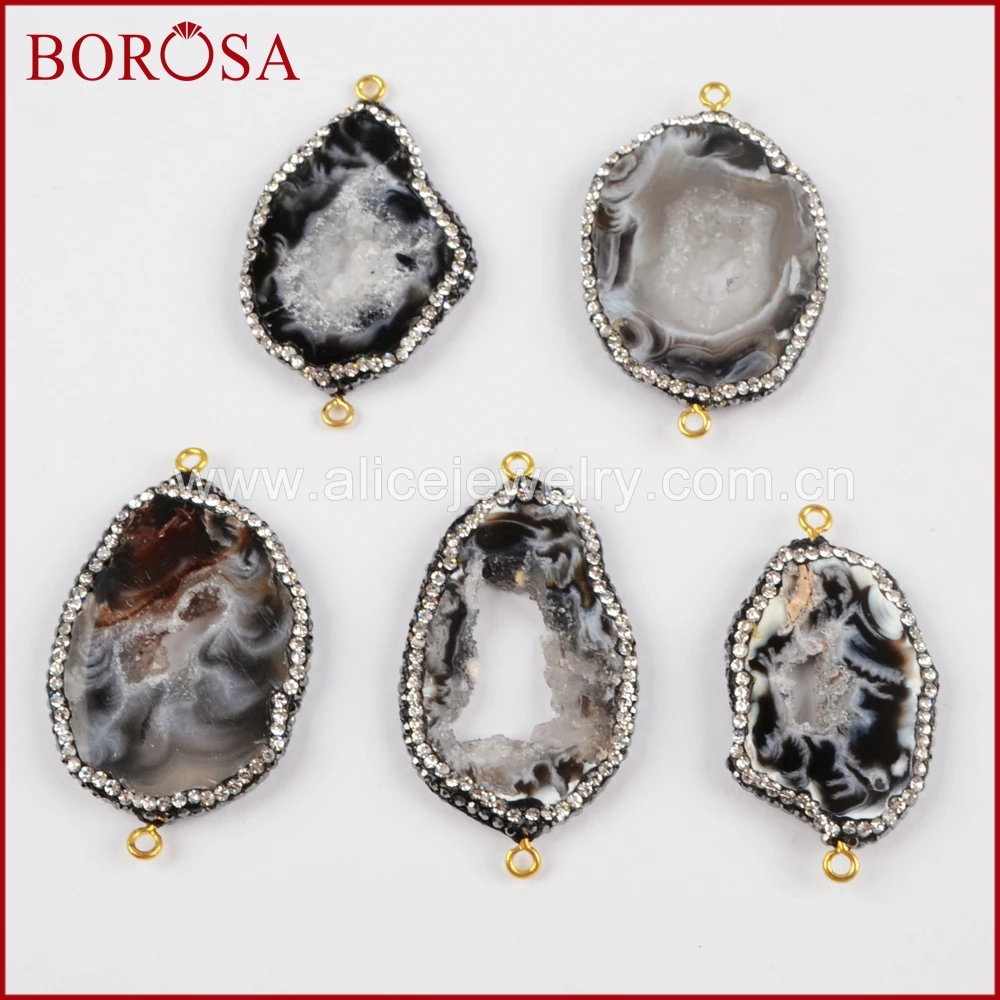 BOROSA Natural Agates Onyx Stone Slice Druzy Connectors Freeform Drusy Paved Zircon Pendant Bead for Jewelry Making JAB801 | Украшения и