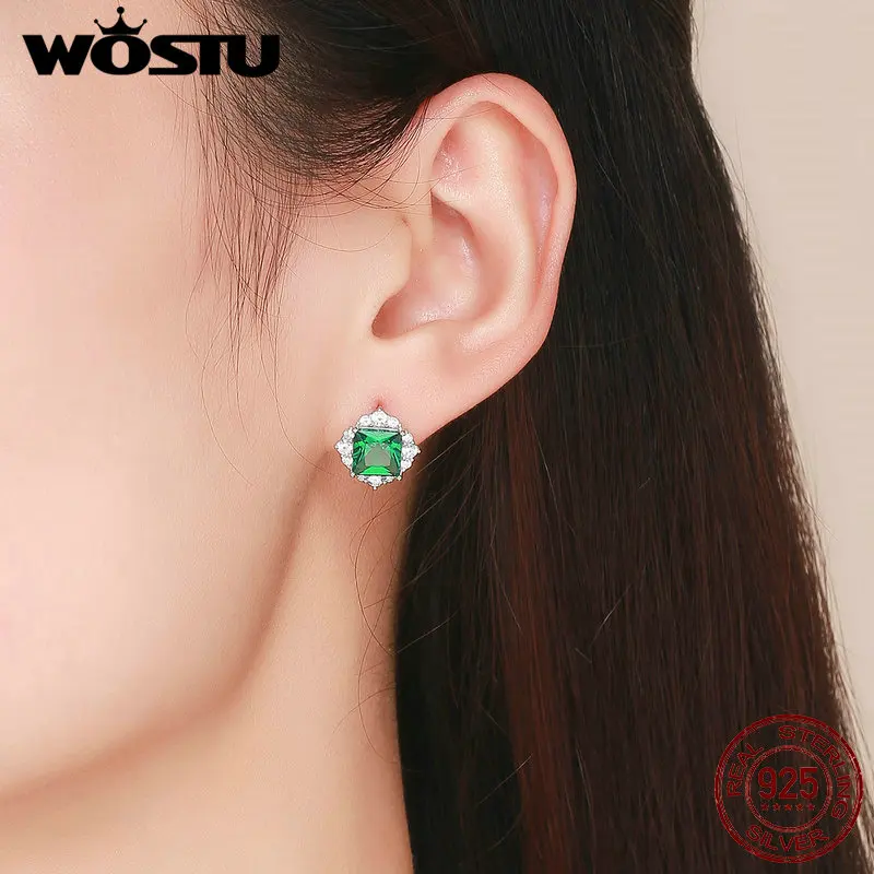 WOSTU New Fashion 925 Sterling Silver Green Aurora Stud Earrings Small Zircon For Women Wedding Vintage Jewelry DXE540 | Украшения и