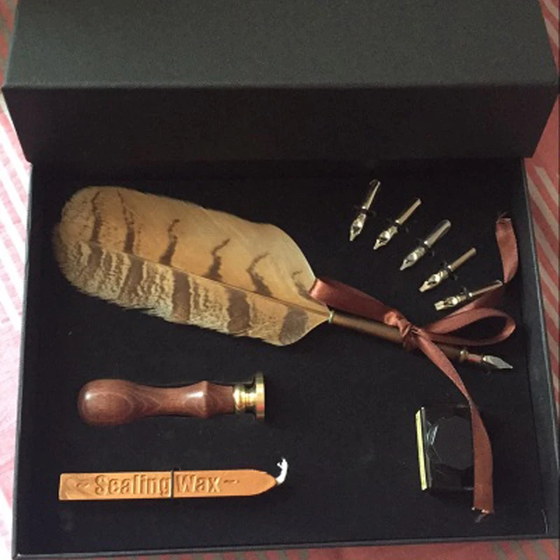 Лучшая Античная Натуральная перьевая ручка в форме совы набор для Английской