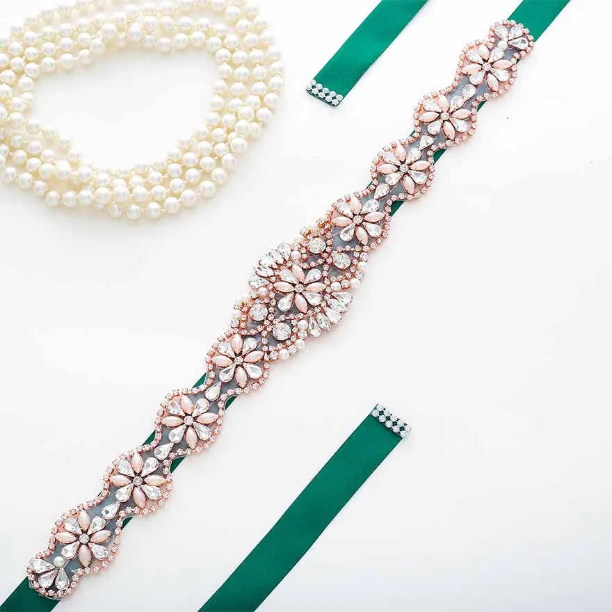 MOLANS Изысканный сладкий розовый опал пояс со стразами для невесты свадебное