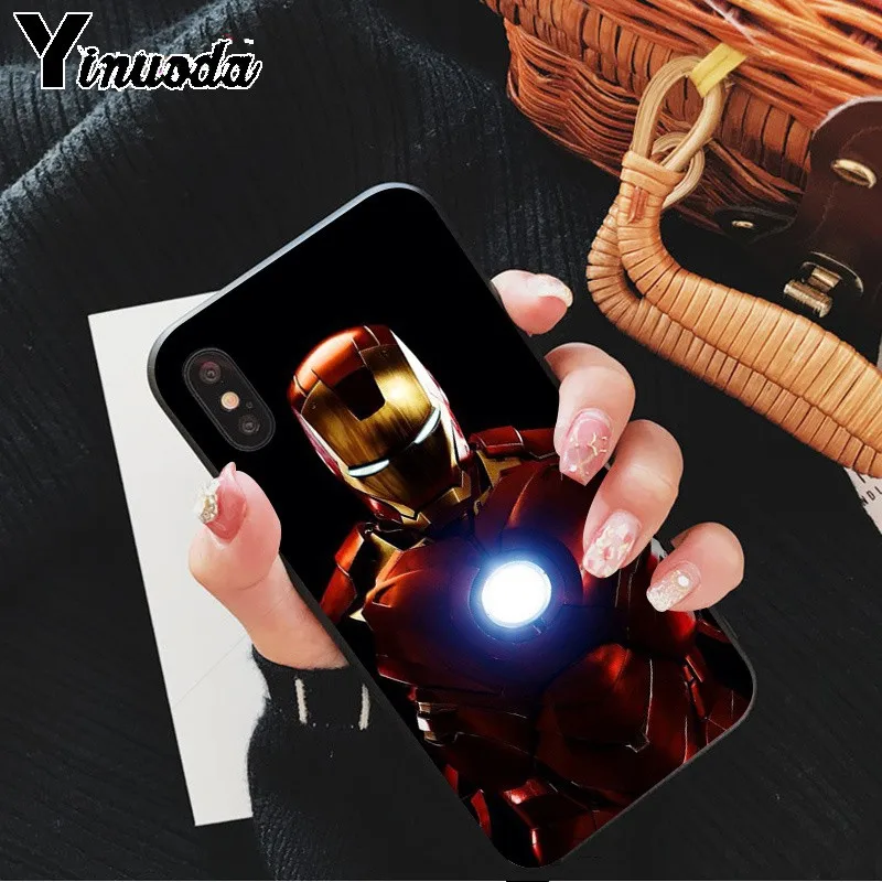 Yinuoda Marvel Heroes Железный человек мягкий резиновый черный чехол для телефона iPhone X XS MAX