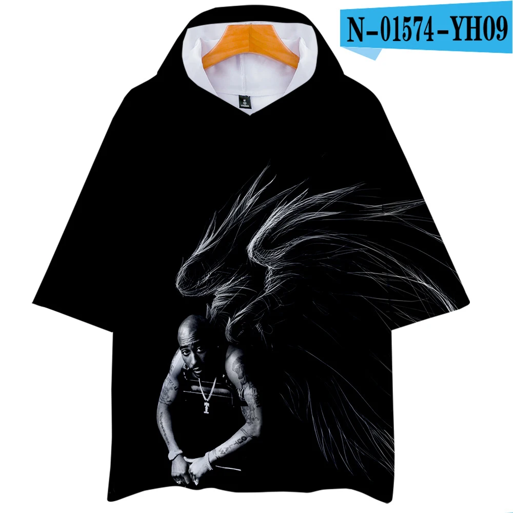 N01574 LUCKYFRIDAY 2Pac Rapper мужские футболки 3D Повседневная летняя модная футболка с коротким рукавом и капюшоном Harajuku уличная одежда в стиле хип-хоп - Цвет: N01574