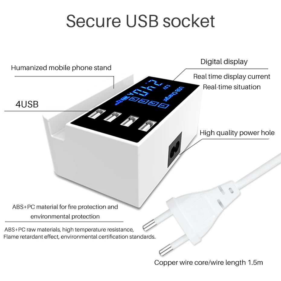 Смарт USB зарядное устройство настенный адаптер станция концентратор светодиодный дисплей Мобильный телефон настенное зарядное устройство для iPhone samsung с зарядным держателем