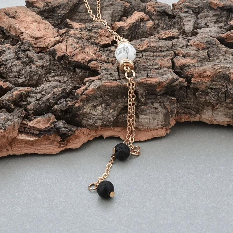 ATTRACTTO Black Lava Natural Stone Beads Necklaces&ampPendants For Women Chain Long Gold Necklace Charms Jewelry SNE190010 | Украшения и