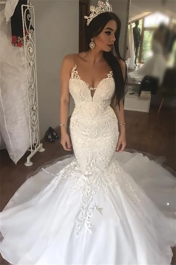 Модное кружевное Тюлевое свадебное платье Memraid без рукавов с V образным вырезом и