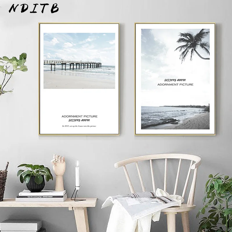 NDITB Scandinavian Sea Beach Coastal Canvas Art Poster Nordic Style Landscape Print Painting Wall Picture for Living Room | Дом и сад