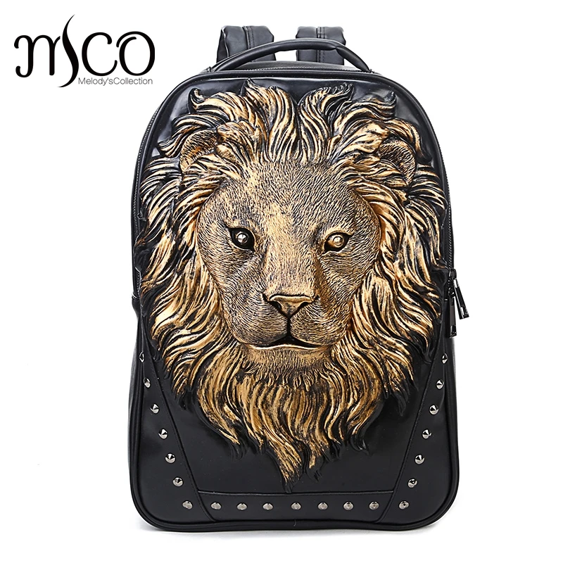 Рюкзак для мужчин и женщин из ПУ кожи с заклепками головой льва|backpack quality|quality