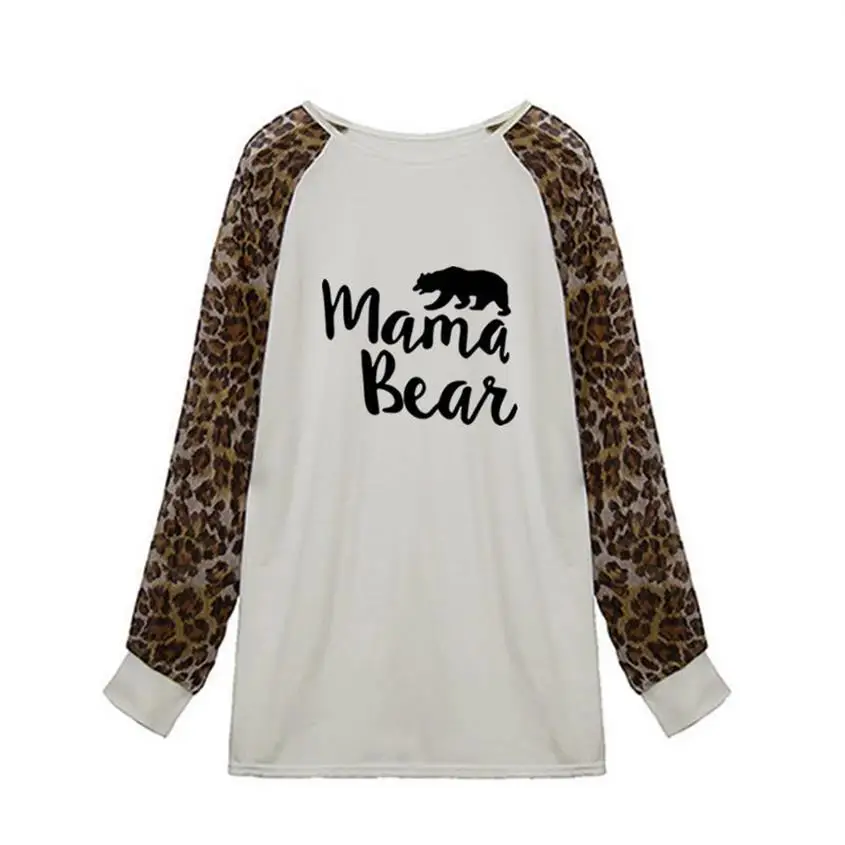Новое поступление Mama Bear, футболка с животным принтом, женский леопардовый принт, футболка с длинными рукавами, большие размеры, футболка, женская футболка