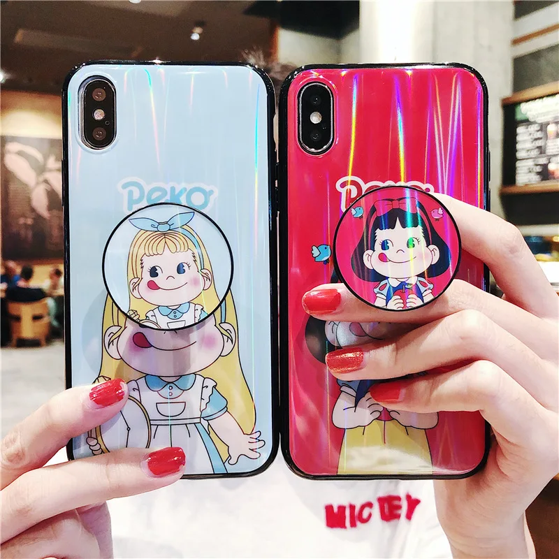 Глянцевый лазерный чехол для телефона с кольцом-держателем iPhone Xs 8 8Plus 7 7Plus 6 6Plus X