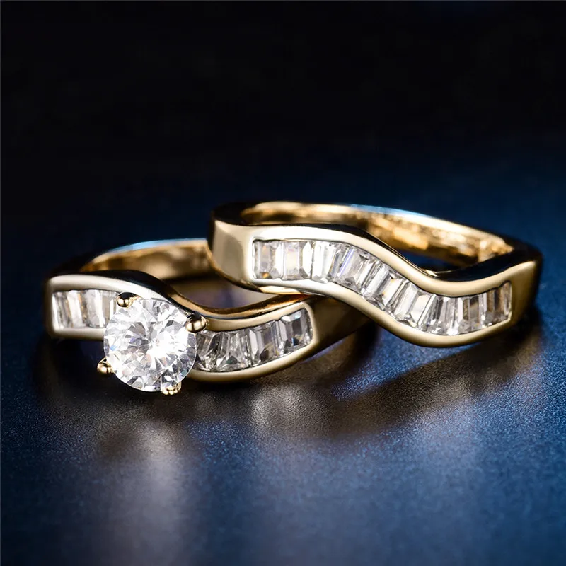 Полые кольца BUDONG 2 патрона кубический цирконий набор обручальных колец волнистый