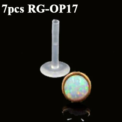 BOG-7PCS AB& Clear& Opal Zircon biopast PTFE губная серьга бар кольцо Монро Серьги для губ Cartiliage пирсинг для козелка ушной раковины кольцо для пирсинга - Окраска металла: 7PCS Rose Gold OP17