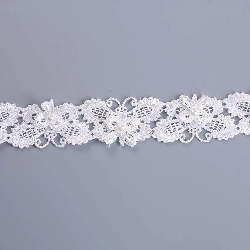 White pink butterfly Cotton Lace Trims with pearl beads DIY Clothes Edge Wrapping Ribbon Tape Material 0.9m 1PC | Дом и сад