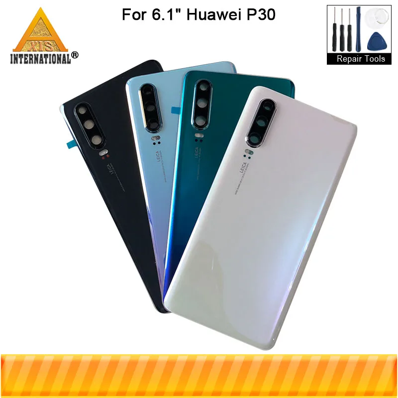 Axisinternational для 6," huawei P30, стеклянная задняя крышка для батареи, чехол+ рамка для камеры+ стеклянный объектив+ вспышка+ оригинальная наклейка
