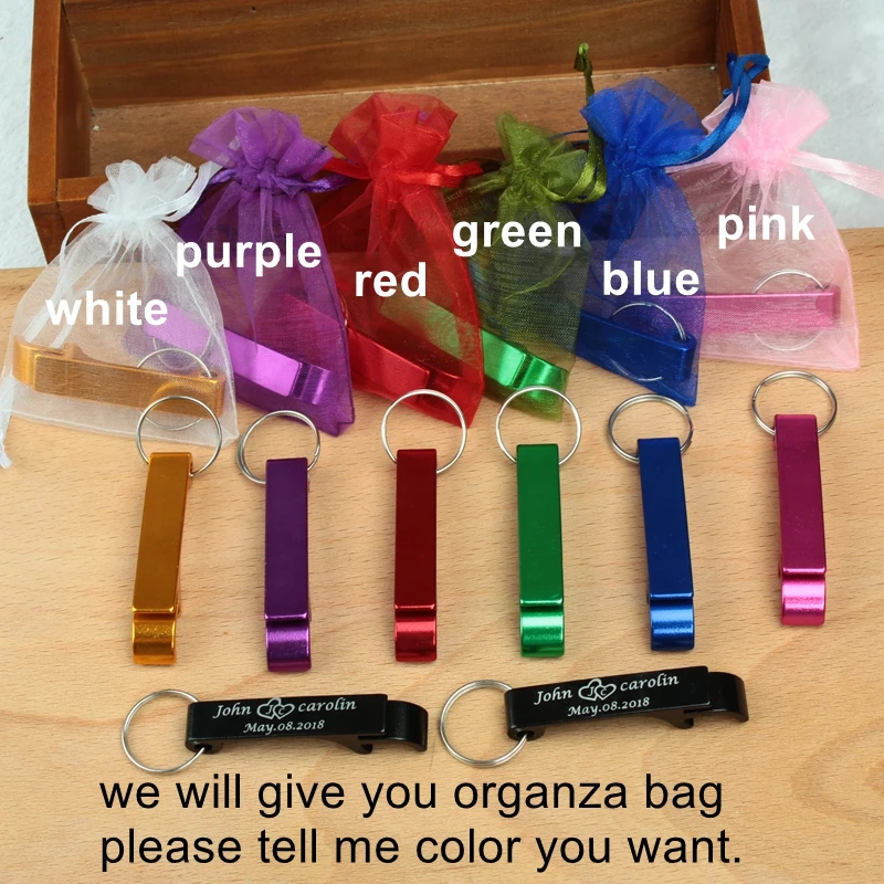 

Personalised Bottle Opener Keychain with Organza bag Keyrings Personalized Wedding birthday party wedding gifts for guests