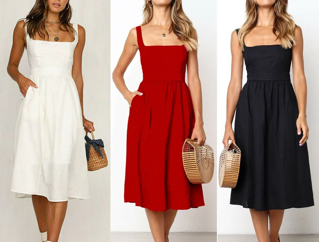Hot Sale 2019 Women Summer Ladies Sexy Comfy Bandage Strappy Sleeveless Solid Evening Party Beach Dress Sundress | Женская одежда