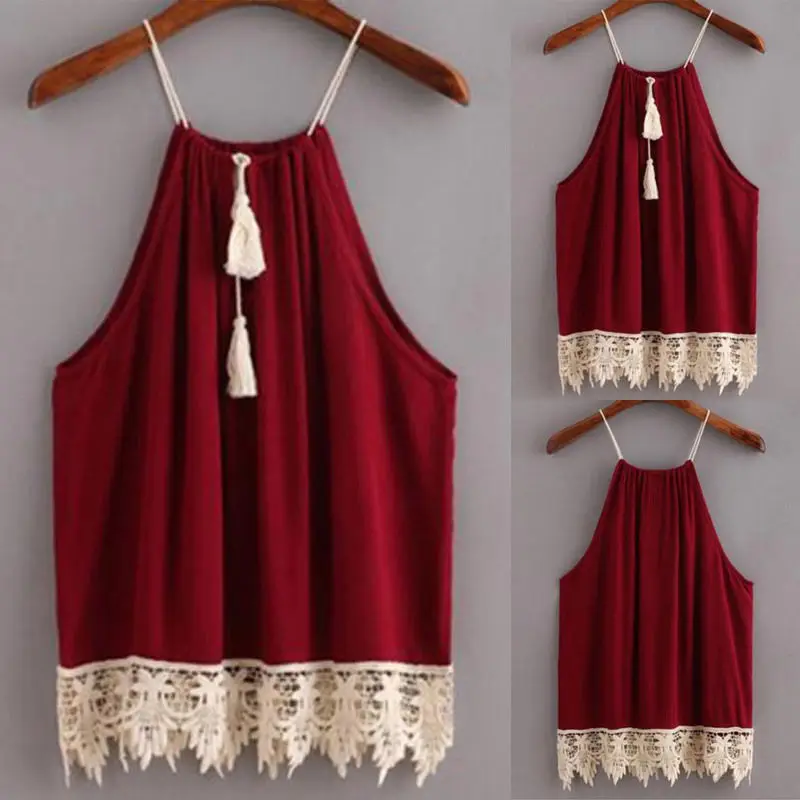 Женский кружевной жилет повседневный однотонный Свободный Топ без рукавов лето