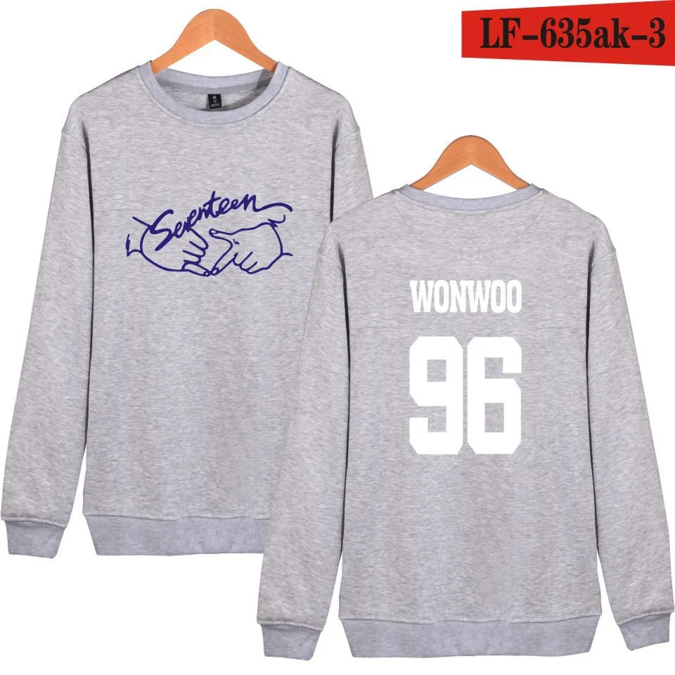 96 WONWOO gray WEJNXIN Kpop Seventeen толстовки для женщин модные имя члена печати О образным вырезом флис свитер для женщин, пуловер с капюшоном Sudaderas - Цвет: 96 WONWOO gray