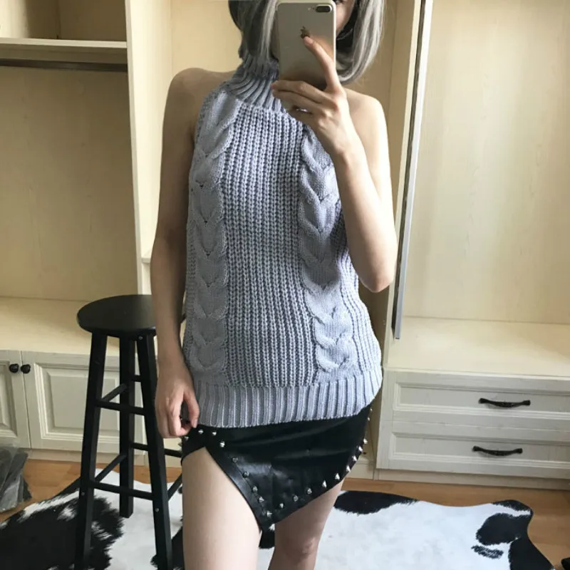 Женский сексуальный свитер Длинные вязаные топы серый пуловер водолазка с