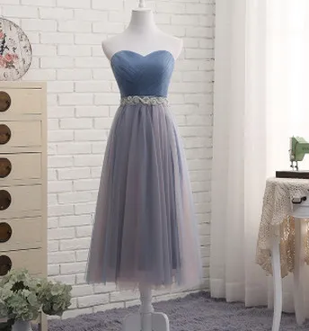 strapless tea-length Robe De Soriee новые длинные платья подружек невесты в виде сердца свадебное платье без рукавов Бисероплетение трапециевидной формы контрастного Цвет пикантные Выходные туфли на выпускной вечерние платья - Цвет: strapless tea-length