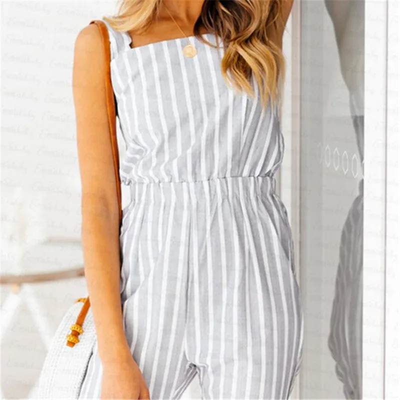 

Fashion Women Sleeveless Summer Jumpsuit Clubwear Ladies Striped Playsuit Bodycon Party Backless Jumpsuit Romper Long Trousers