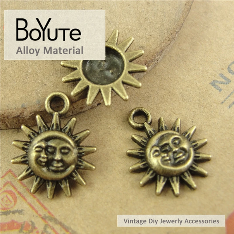 BoYuTe (200 Pieces/Lot) 13*16MM Vintage Diy Accessories Parts Antique Bronze Sun Face Charms Pendants for Jewelry Findings | Украшения и