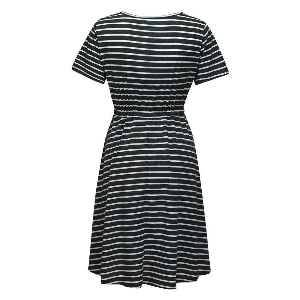 Женская ночная рубашка в полоску с коротким рукавом для кормящих матерей платье