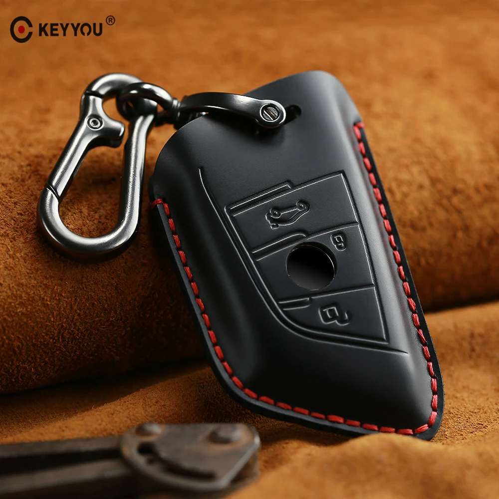 

KEYYOU Car Key Case Genuine Leather Key Cover For BMW X1 X3 X4 X5 F15 F16 F48 G30 G38 525 540 1 2 5 7 Series Key Coldre Cover