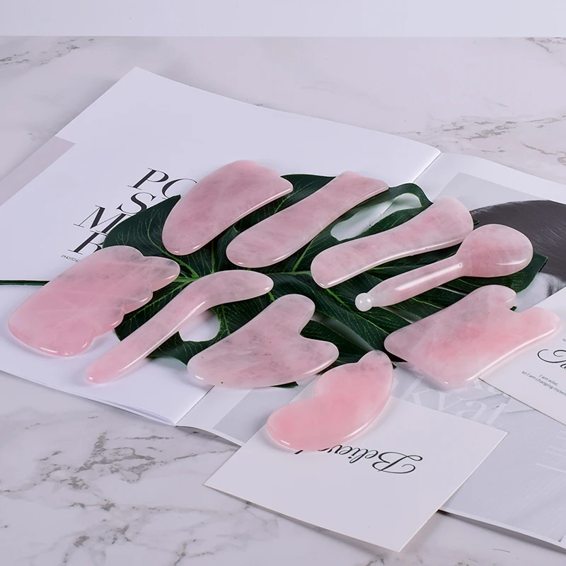 Массажный инструмент Gua Sha, натуральный розовый кварцевый камень, Китайская традиционная спа-Иглоукалывание для лица, заживление для здоровья