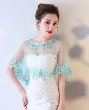 Autumn Summer Lace Bride Wedding Bolero Elegant bridal Opera Evening Party Prom Costume Capes Ivory Red Black Jackets Women Wrap - Цвет: Зеленый